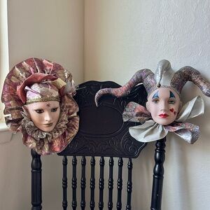 Sold 80s 90s harlequin joker jester clown pierrot mardi gras ceramic face mask